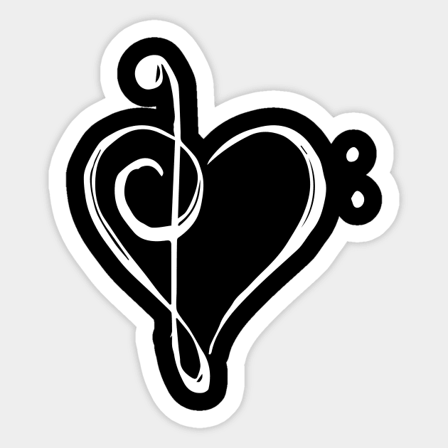 Love Music - Treble and Bass Clef Heart - white Sticker by MeowOrNever